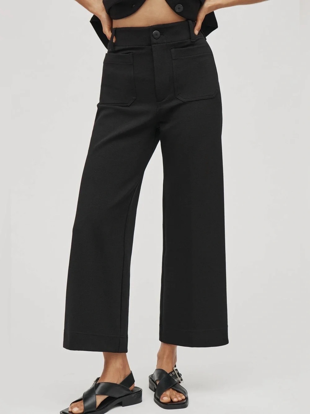 Anthropologie Maeve Colette Knit Wide Leg Crop Pants Black Size 30